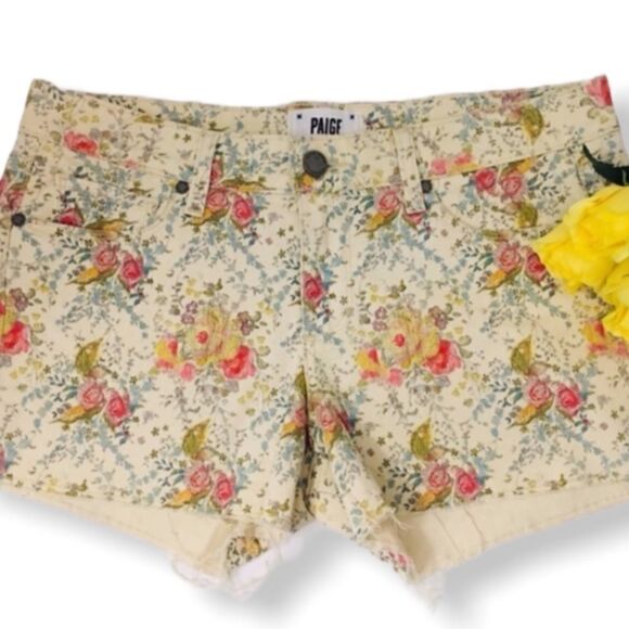 Paige SZ 29 Floral Printed Cutoff Denim Shorts - Picture 1 of 6